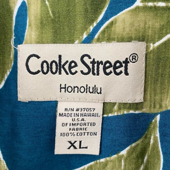 Vintage Cooke Street Hawaiian Shirt Men's XL Aloha Green Blue Palm Frond Print - Picture 2 of 6
